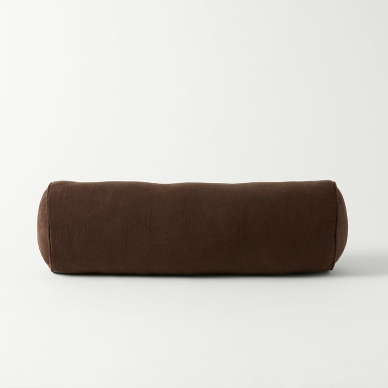 Belgian Vintage Washed Linen Chocolate Bolster Cushion