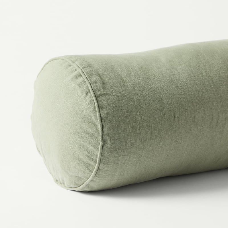 Belgian Vintage Washed Linen Gumleaf Bolster Cushion