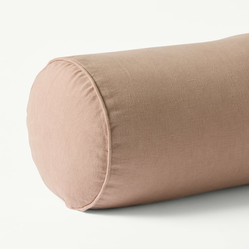 Belgian Vintage Washed Linen Bolster Cushion Pink Glow