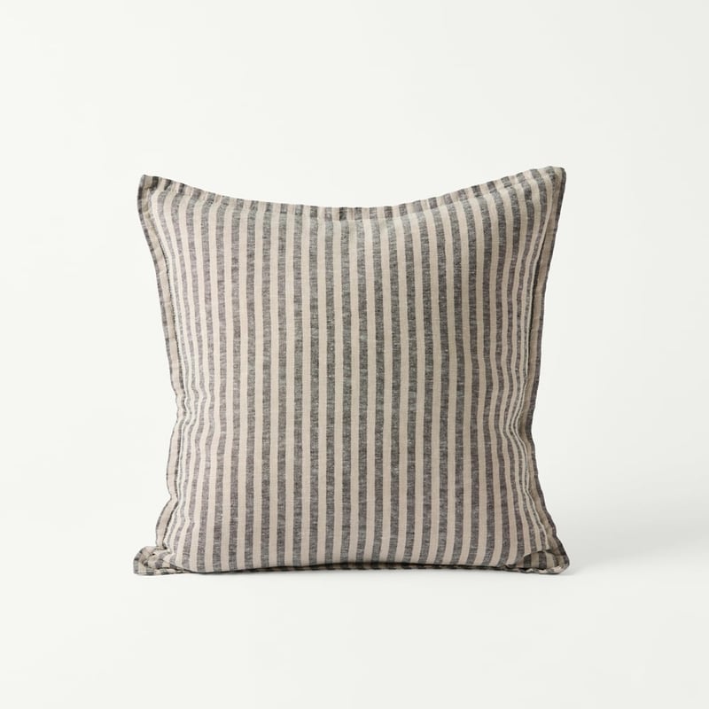 Belgian Vintage Washed Linen Linen & Black Bengal Stripe Cushion