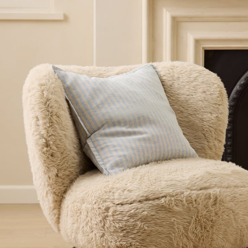 Belgian Vintage Washed Linen Linen & Light Denim Bengal Stripe Cushion