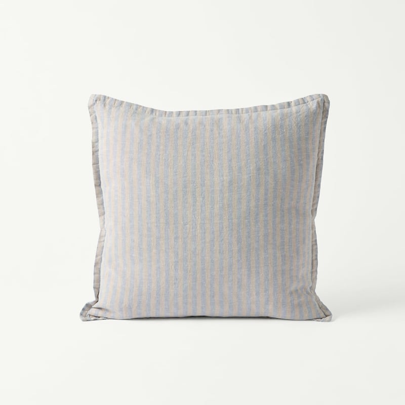 Belgian Vintage Washed Linen Linen & Light Denim Bengal Stripe Cushion