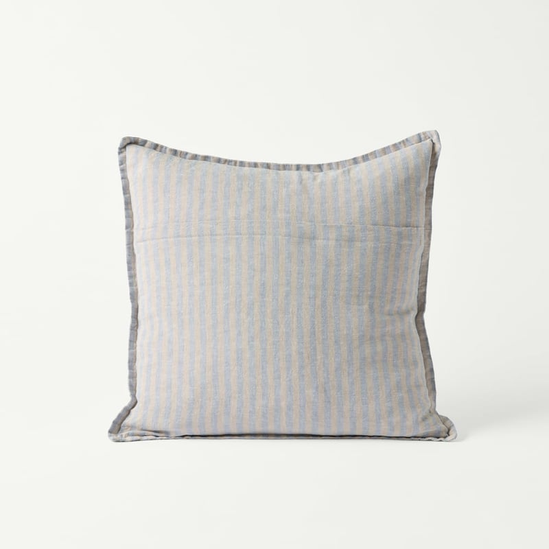 Belgian Vintage Washed Linen Linen & Light Denim Bengal Stripe Cushion