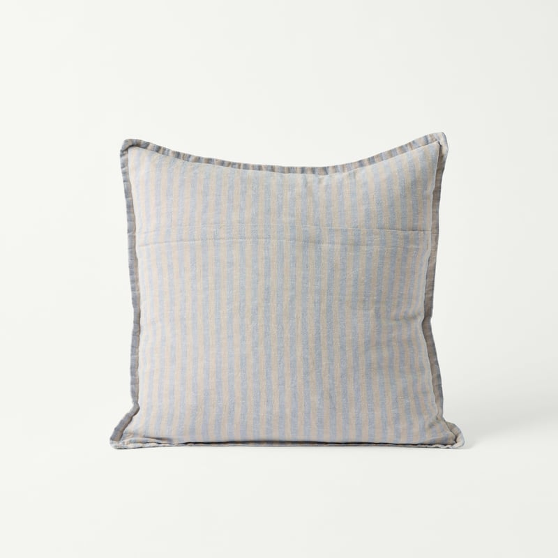 Belgian Vintage Washed Linen Linen & Light Denim Bengal Stripe Cushion
