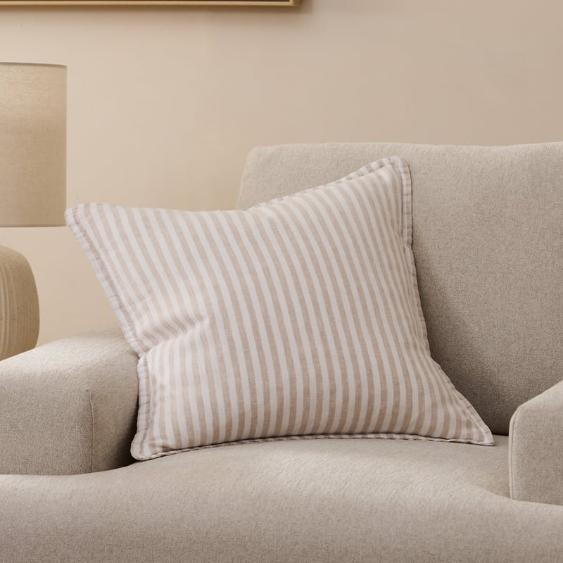 Belgian Vintage Washed Linen Linen & White Bengal Stripe Cushion