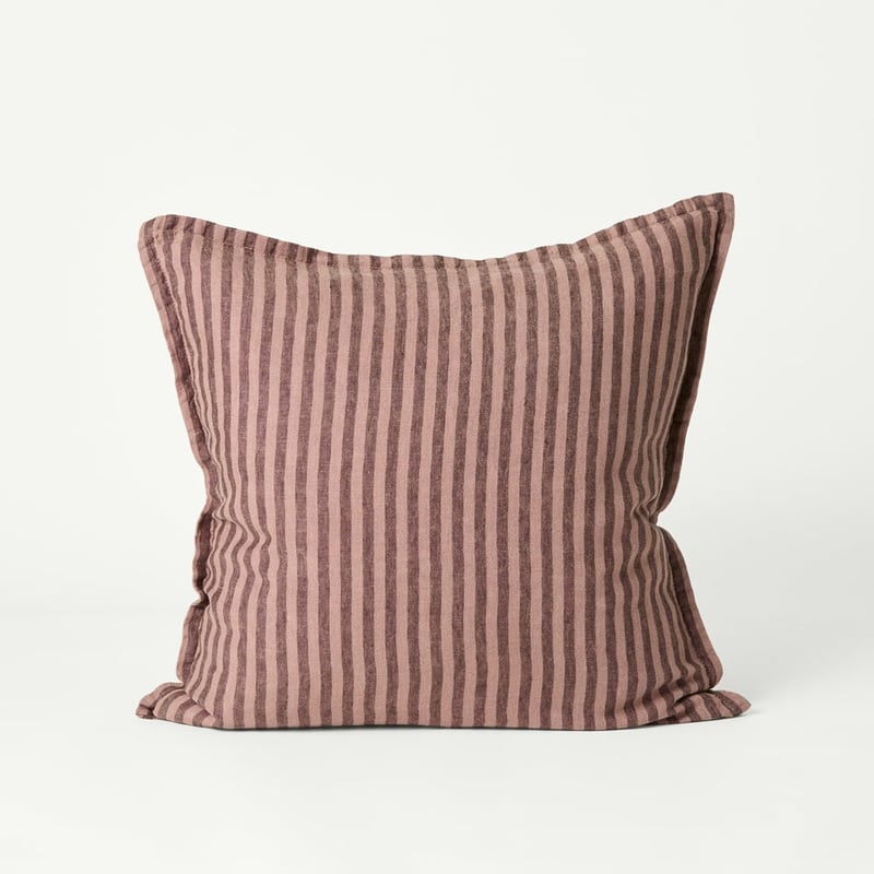 Belgian Vintage Washed Linen Mocha & Chocolate Bengal Stripe Cushion