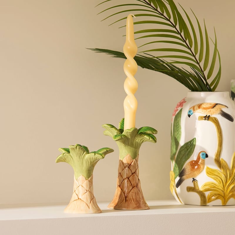 Palm Ceramic Multi Color Tall Candleholders