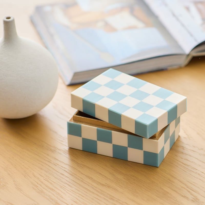 Checkers Blue & White Trinket Box