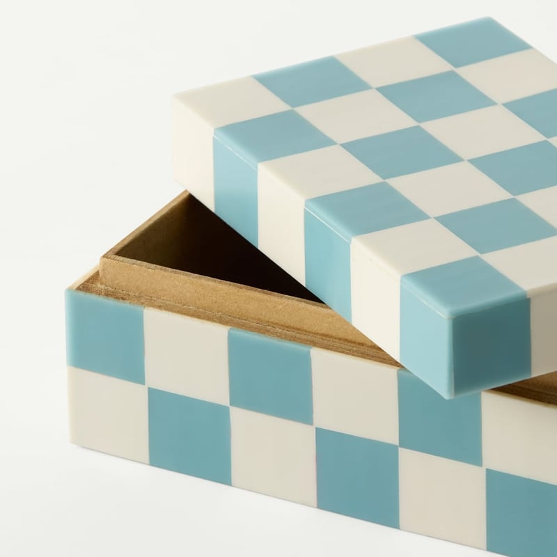 Checkers Blue & White Trinket Box