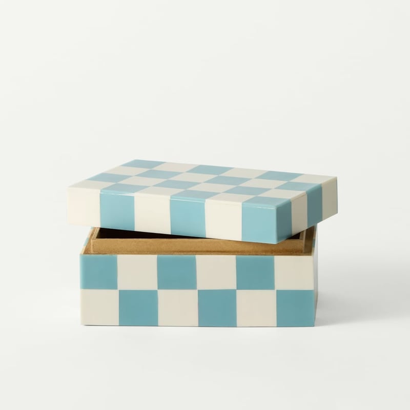 Checkers Blue & White Trinket Box