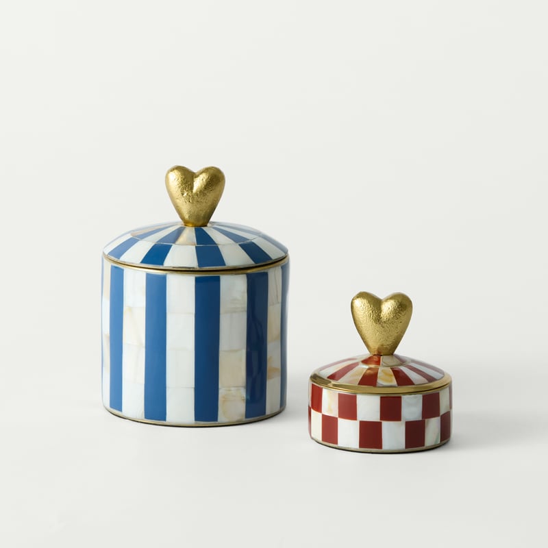 Heart Blue Tall Trinket Canister