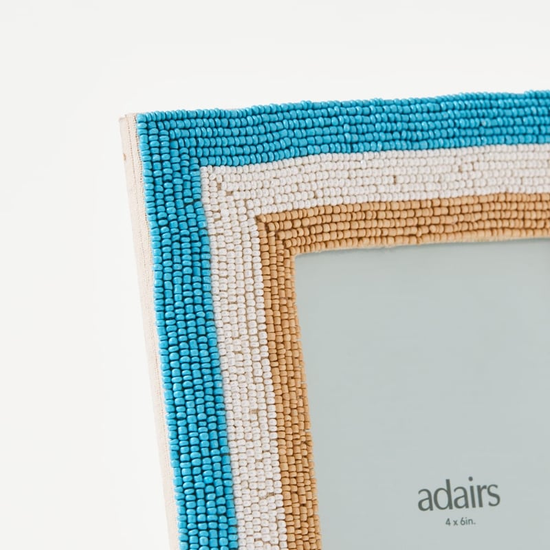 Amalfi Blue, Natural & White Beaded Portrait Frame