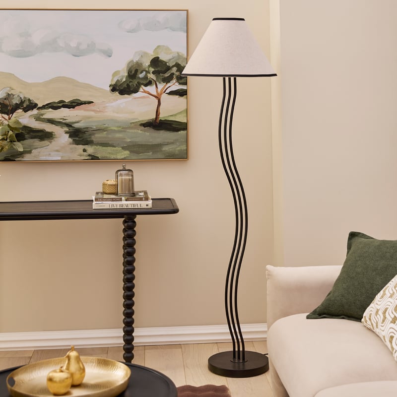 Fleur Black & Linen Floor Lamp