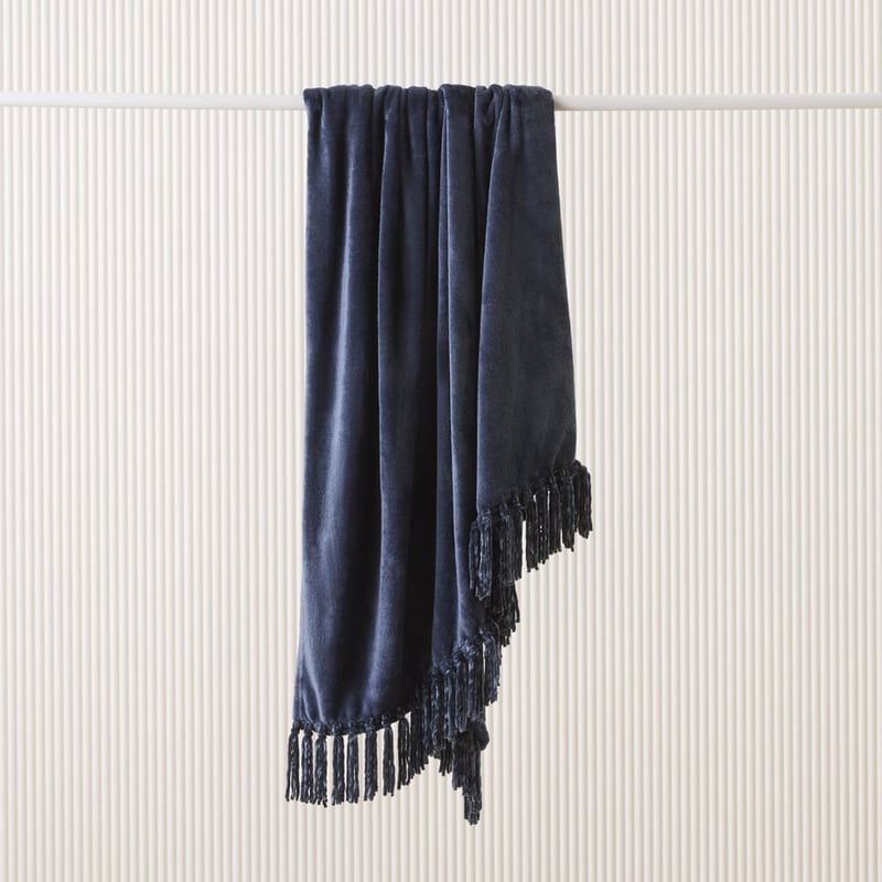 Aspen Navy Fleece Tassel Throw