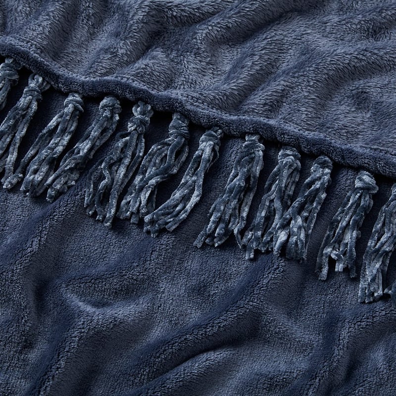 Aspen Navy Fleece Tassel Throw