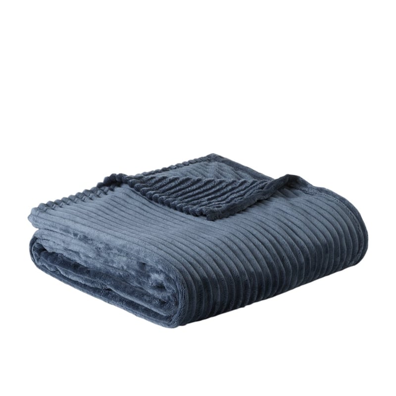 Evan Navy Ribbed Blanket