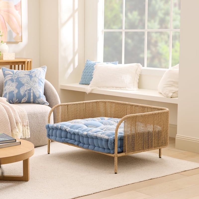 Oasis Resort Palm Blue Pet Bed Cushion