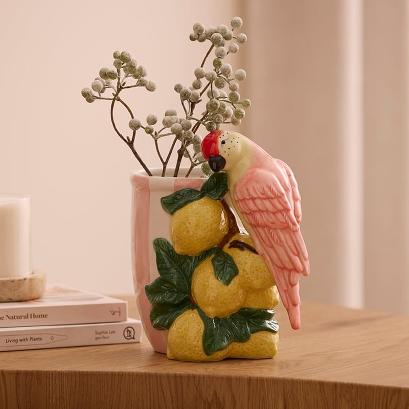 Vintage Pink Parrot Vase
