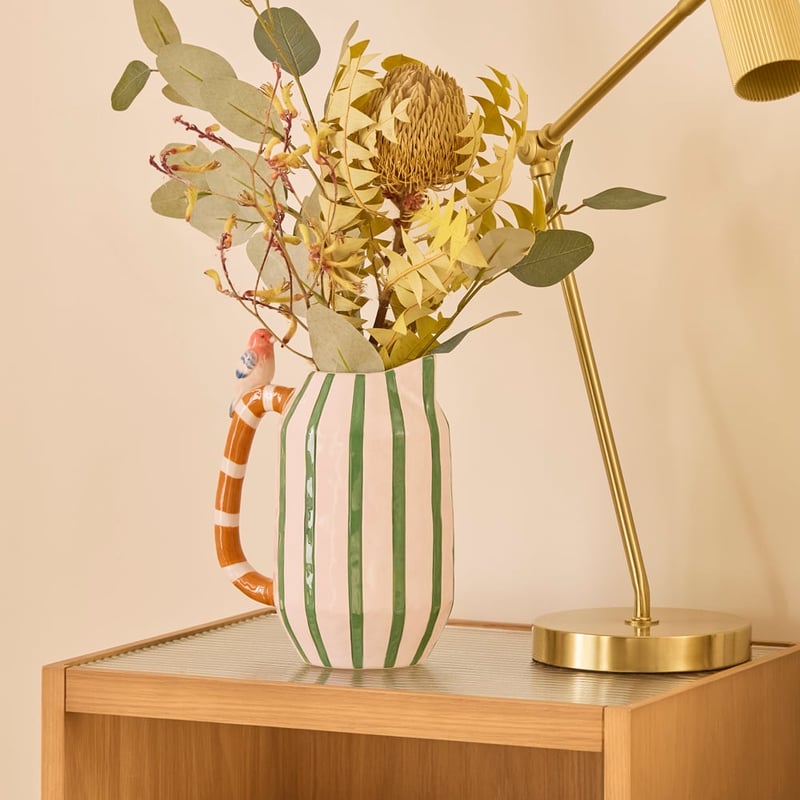 Finch Green Bird Stripe Jug Vase