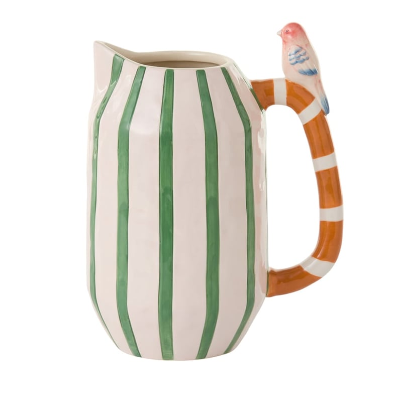 Finch Green Bird Stripe Jug Vase