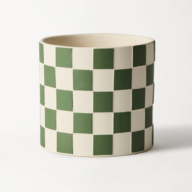 Checkerboard Green & White Pot
