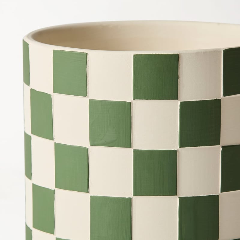 Checkerboard Green & White Pot