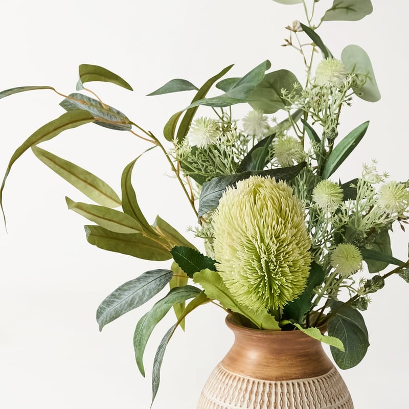 Banksia White &  Green Flower Bouquet  in Ceramic Vase