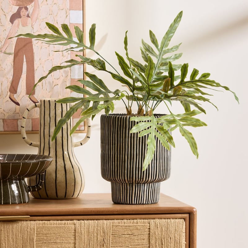 Pompeii Black & Natural Pedestal Stripe Pot