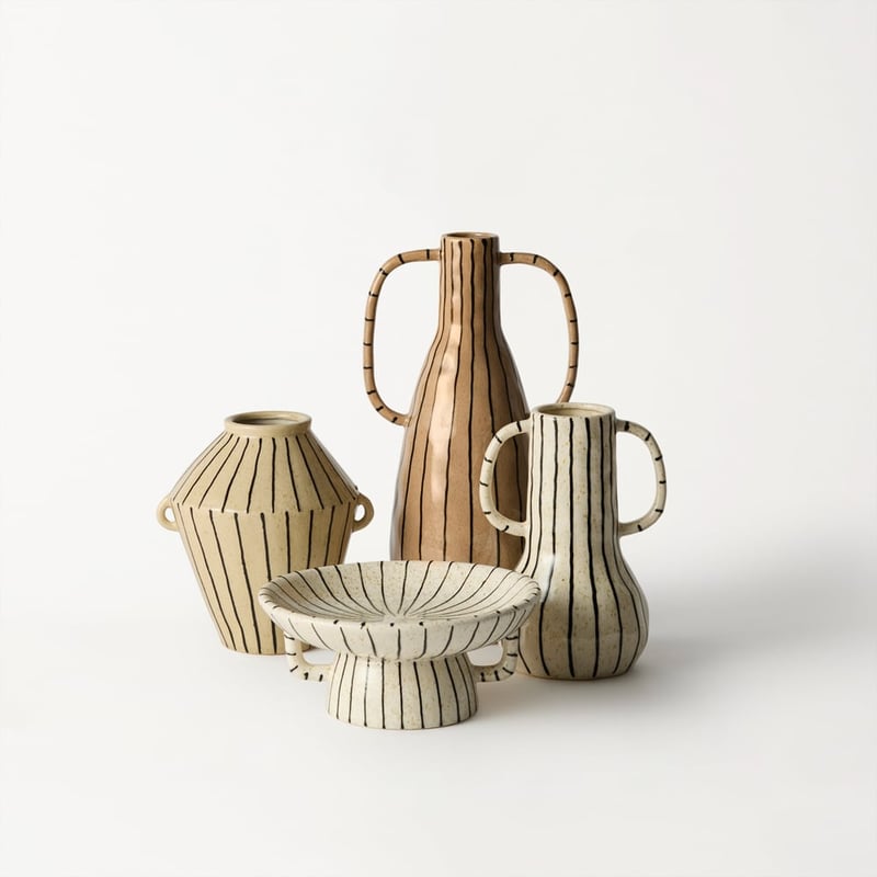 Paloma Taupe & Black Stripe Large Vase