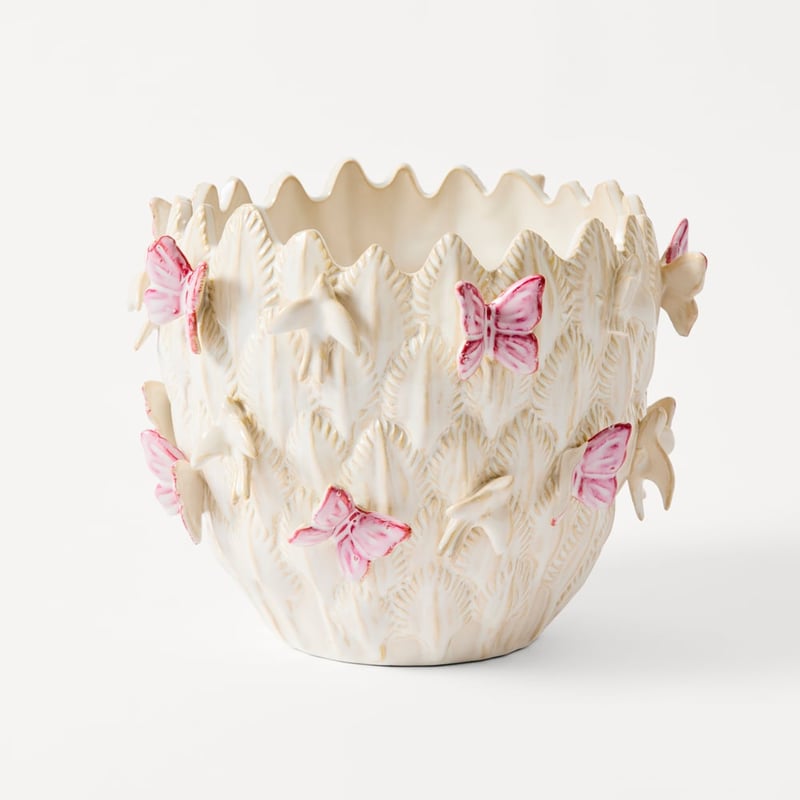 Butterfly & Bird White, Blue & Pink Pot