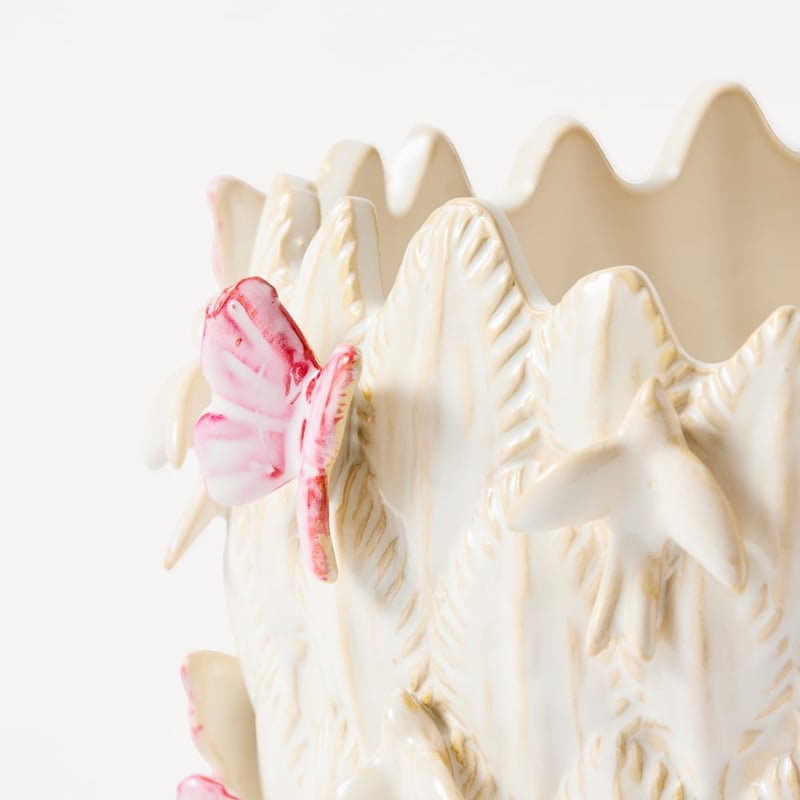 Butterfly & Bird White, Blue & Pink Pot