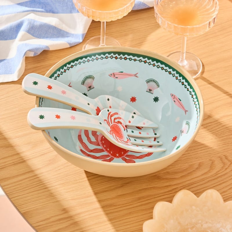 La Mer Coastal Crab Lobster Melamine Salad Servers