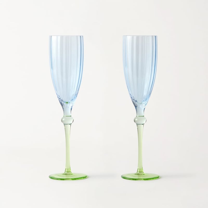 Carlita Drinkware Blue & Green Champagne Flute Pack of 2