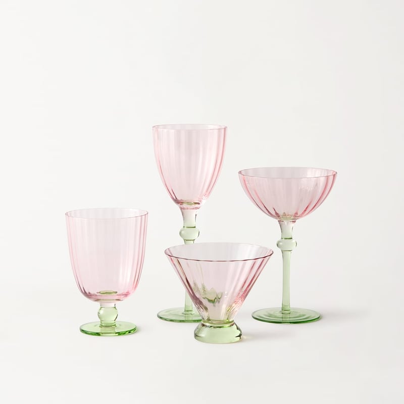 Carlita Drinkware Pink & Green Wine Glass Pack of 2