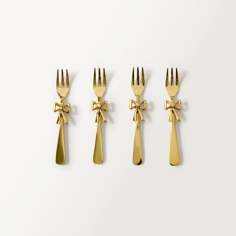 Bow Gold Cake Fork Set of 4