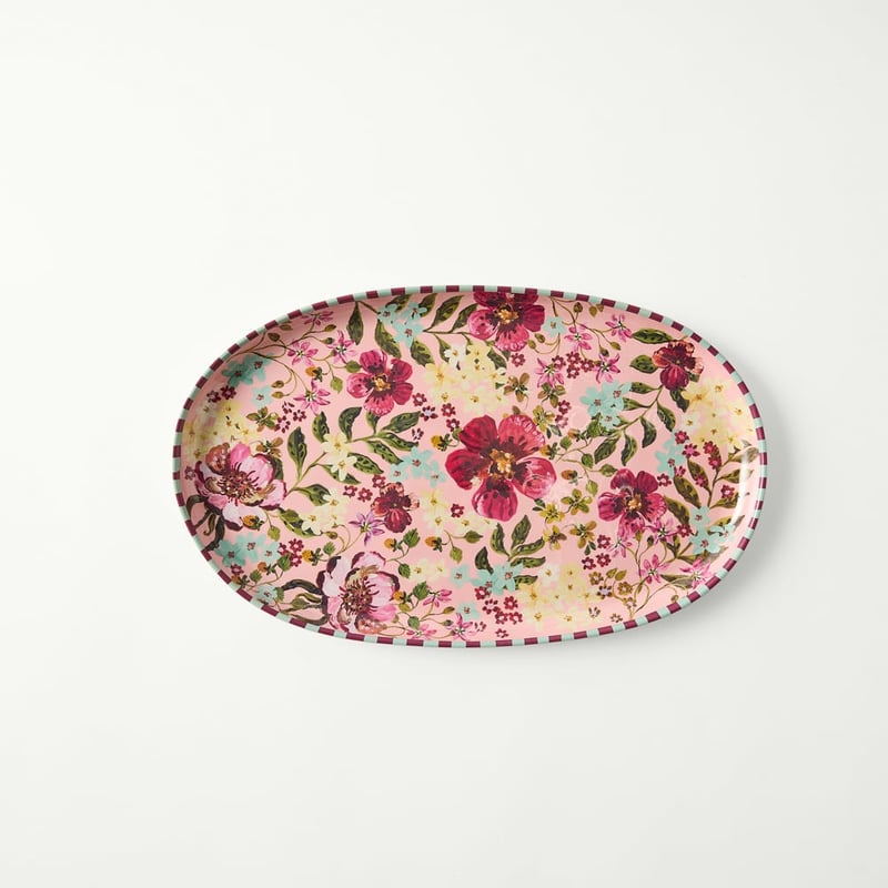 Camille Melamine Rose Floral Oval Tray