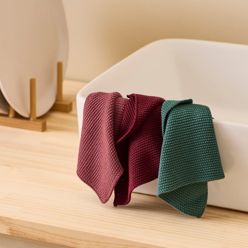 Hudson Green & Pink Cotton Bamboo Knitted Washcloths Pack of 3