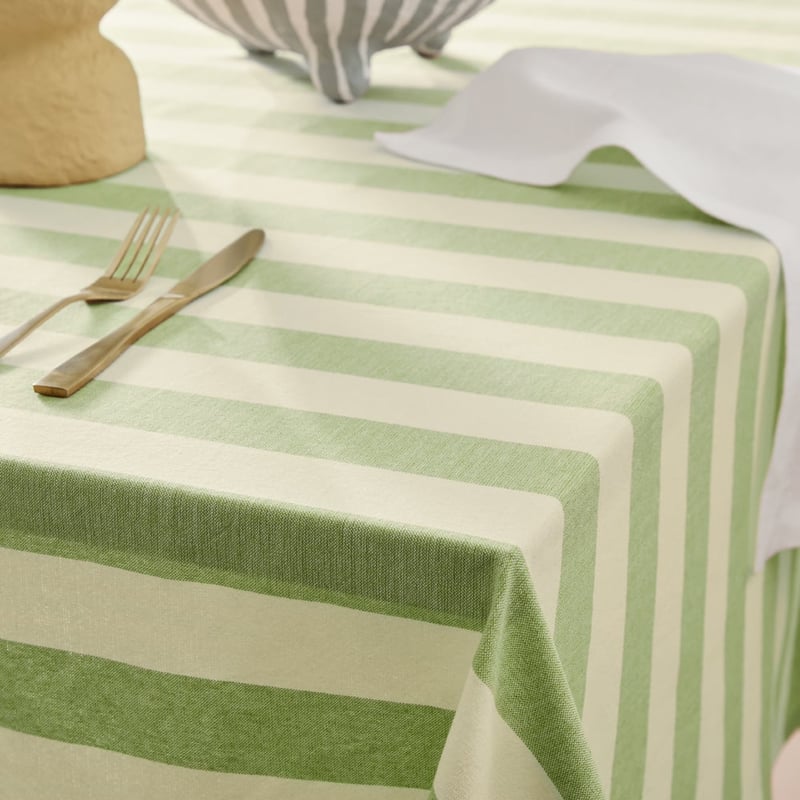 Ava Green & Light Green Stripe Tablecloth