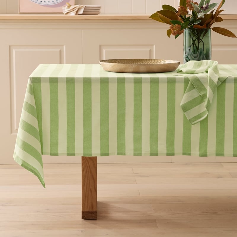 Ava Green & Light Green Stripe Tablecloth