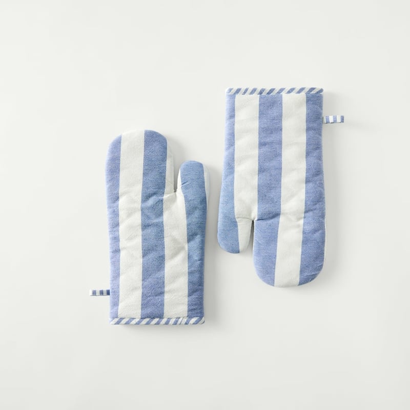 Ava Blue & White Stripe Oven Mitts Pack of 2