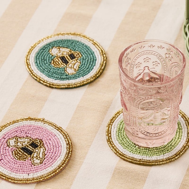 Bee Beaded Multi Coasters Pack of 4