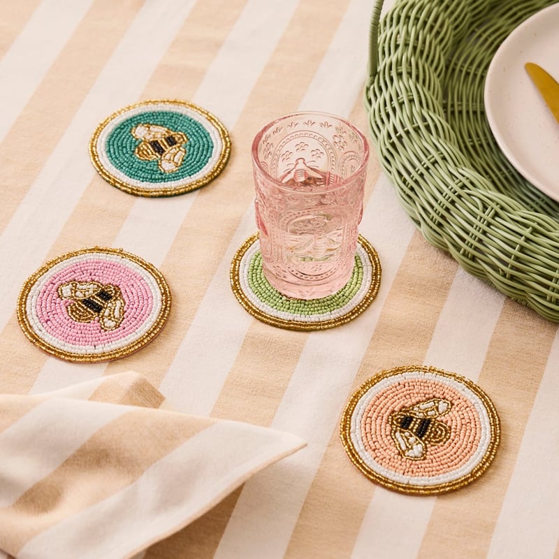 Bee Beaded Multi Coasters Pack of 4