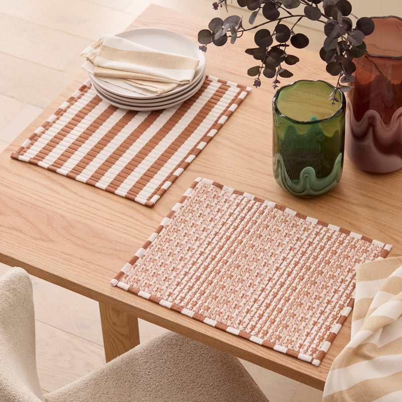 Woodblock Floral Hazel Quilted Placemat Pack of 2