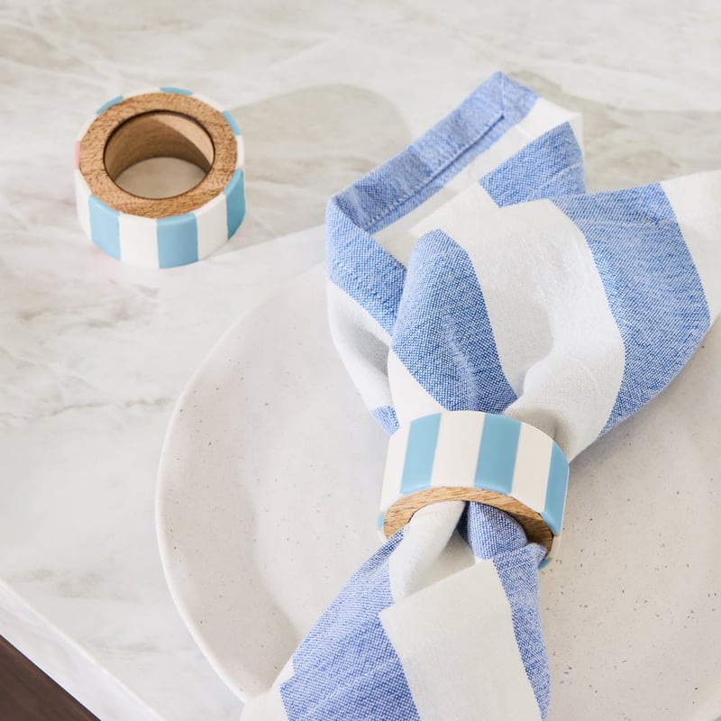 Umbria Blue & White Timber Napkin Ring Set of 2