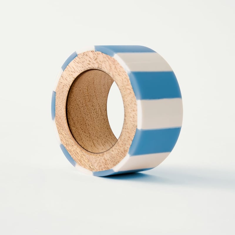 Umbria Blue & White Timber Napkin Ring Set of 2