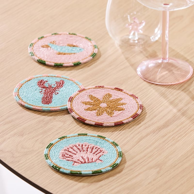 Sealife Multi Beaded Coasters Pack of 4