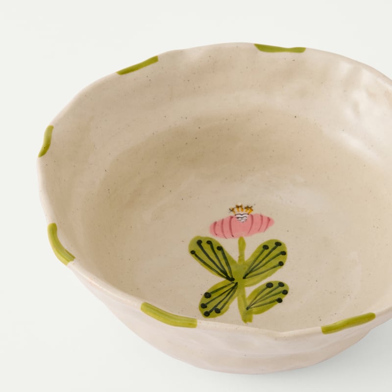 Tuscany Pink Flower & Green Stripe Bowl
