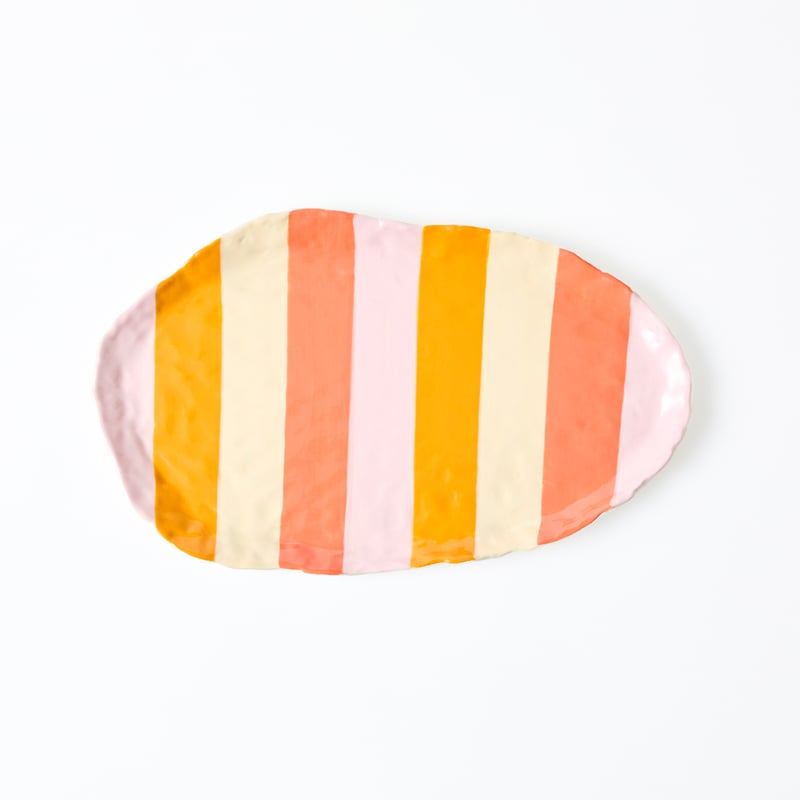 Tuscany Pink & Orange Stripe Oval Platter
