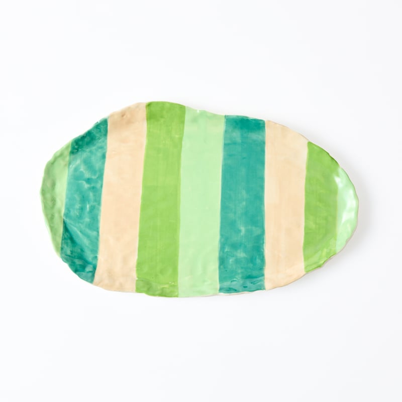 Tuscany Green Stripe Oval Platter