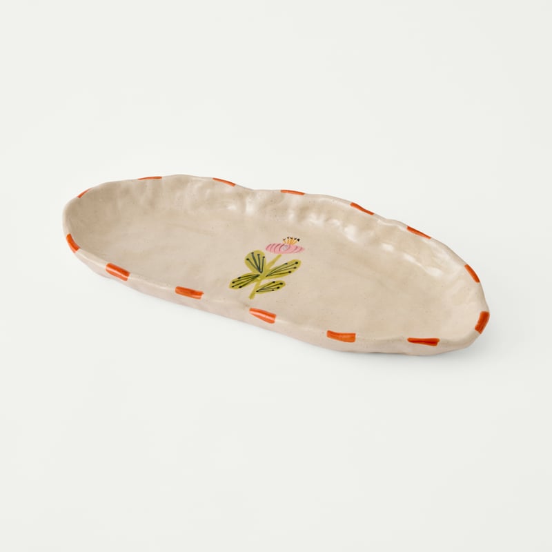 Tuscany Pink Flower & Orange Stripe Small Oval Plate